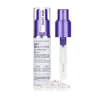 A bottle of Giovanni Cosmetics POWDER POWER® DRY SHAMPOO with a purple cap, a separate purple spray nozzle, and a small pile of color-safe powder volumizer displayed on a white background.