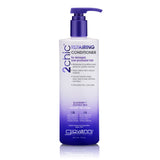 A bottle of Giovanni Cosmetics 2chic® REPAIRING CONDITIONER, paraben-free and enriched with blackberry and coconut milk, nourishes damaged, over-processed hair. Available in two sizes with a purple pump for easy use.