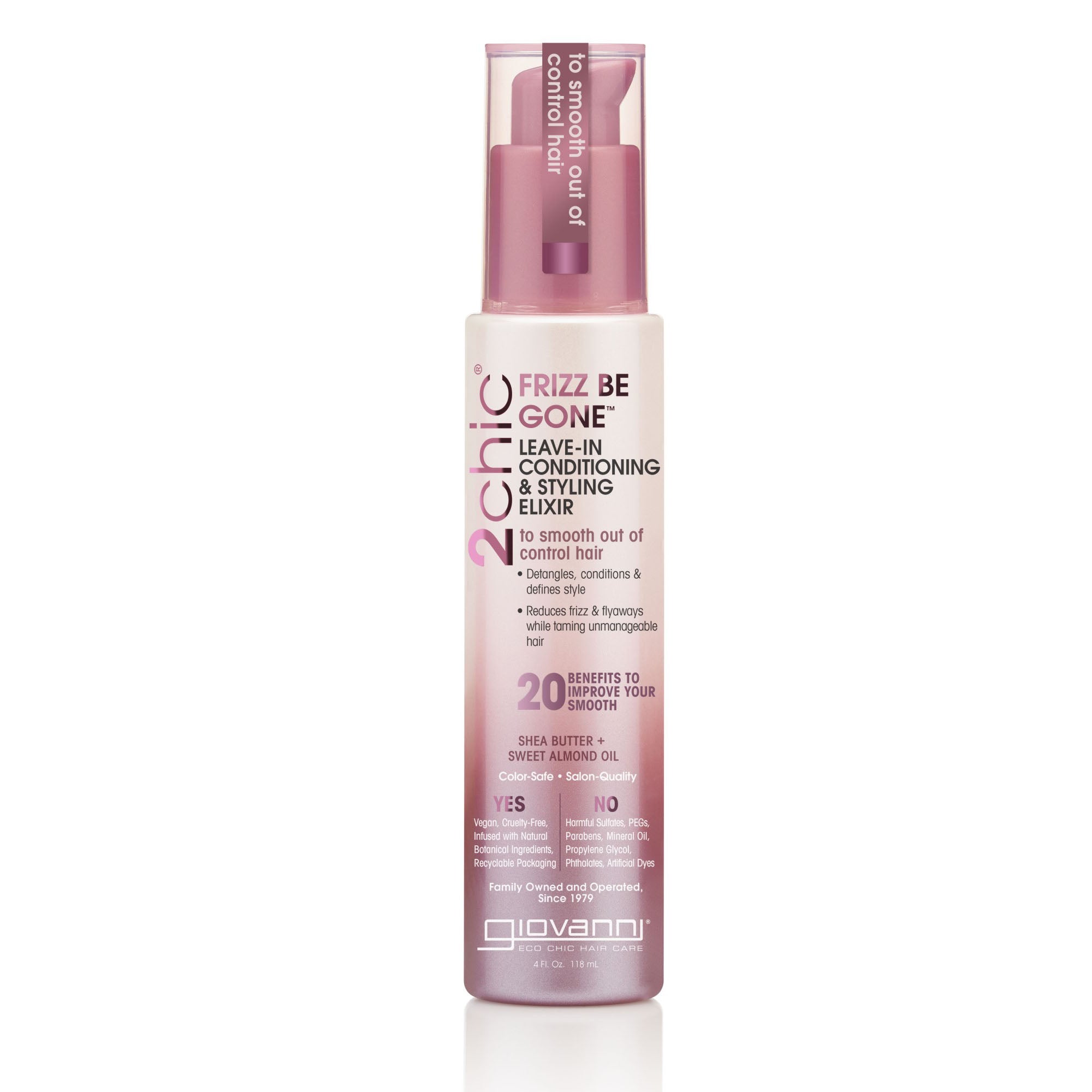 to smooth out of control hair - a bottle of Frizz Be Gone™ paraben-free leave-in conditioner