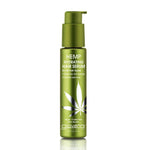 A green pump bottle labeled HEMP HYDRATING HAIR SERUM by Giovanni Cosmetics features a cannabis leaf. This salon-quality serum smooths, hydrates, and tames frizz and flyaways for all hair types.