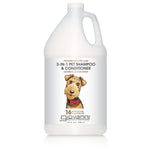 A gallon bottle of Giovanni 2-in-1 pet shampoo and conditioner with oatmeal and coconut