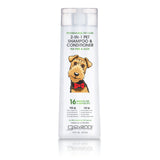 A white 16 fl oz (473 mL) bottle of Giovanni Cosmetics PROFESSIONAL 2-IN-1 PET SHAMPOO & CONDITIONER - TEA TREE & ALOE, featuring an illustrated dog with a red bow tie on the label, ideal for gentle pet care.