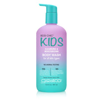 Giovanni Cosmetics’ ECO CHIC® KIDS CLEANSING & MOISTURIZING BODY WASH, in a purple and turquoise pump bottle, gently cleanses all skin types with a vegan, cruelty-free formula that moisturizes and is never tested on animals.