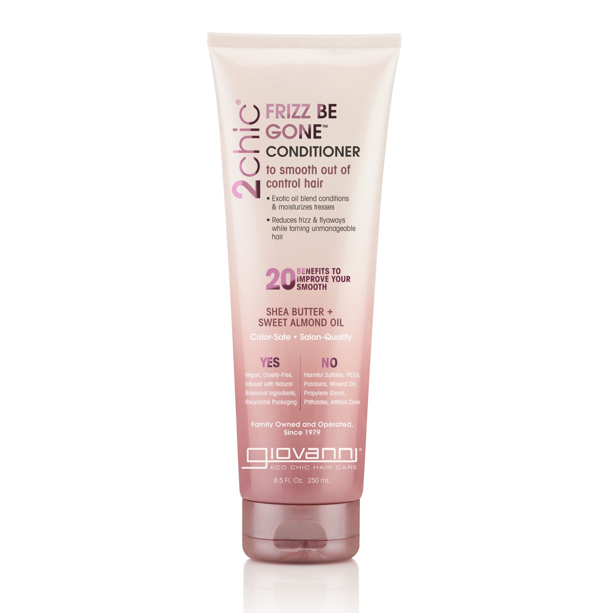 ANTI-FRIZZ CONDITIONER TO SMOOTH OUT-OF-CONTROL HAIR - a bottle of Giovanni 2chic® Frizz Be Gone™ Conditioner